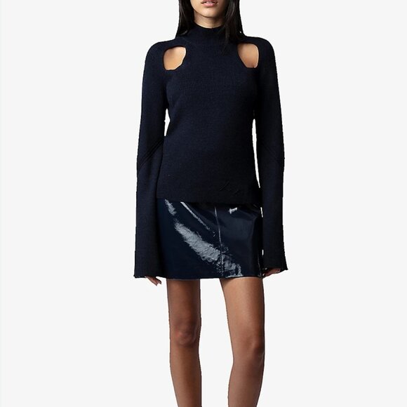 Zadig & Voltaire Women's Micky Cut Out Wool Sweater Navy Blue Small - Picture 1 of 12